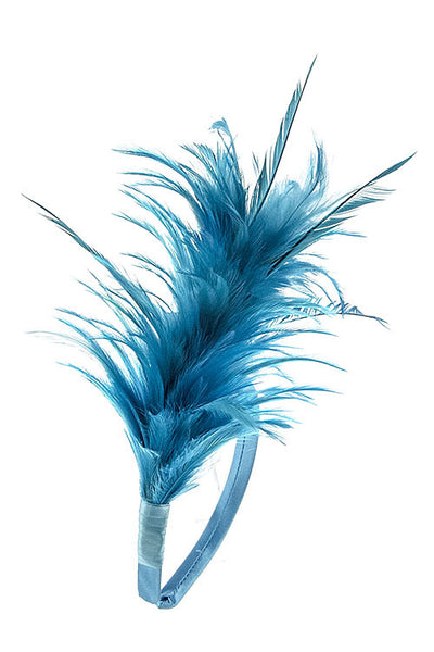 Black Sinamay with Turquoise Leather flower-ostrich feathers